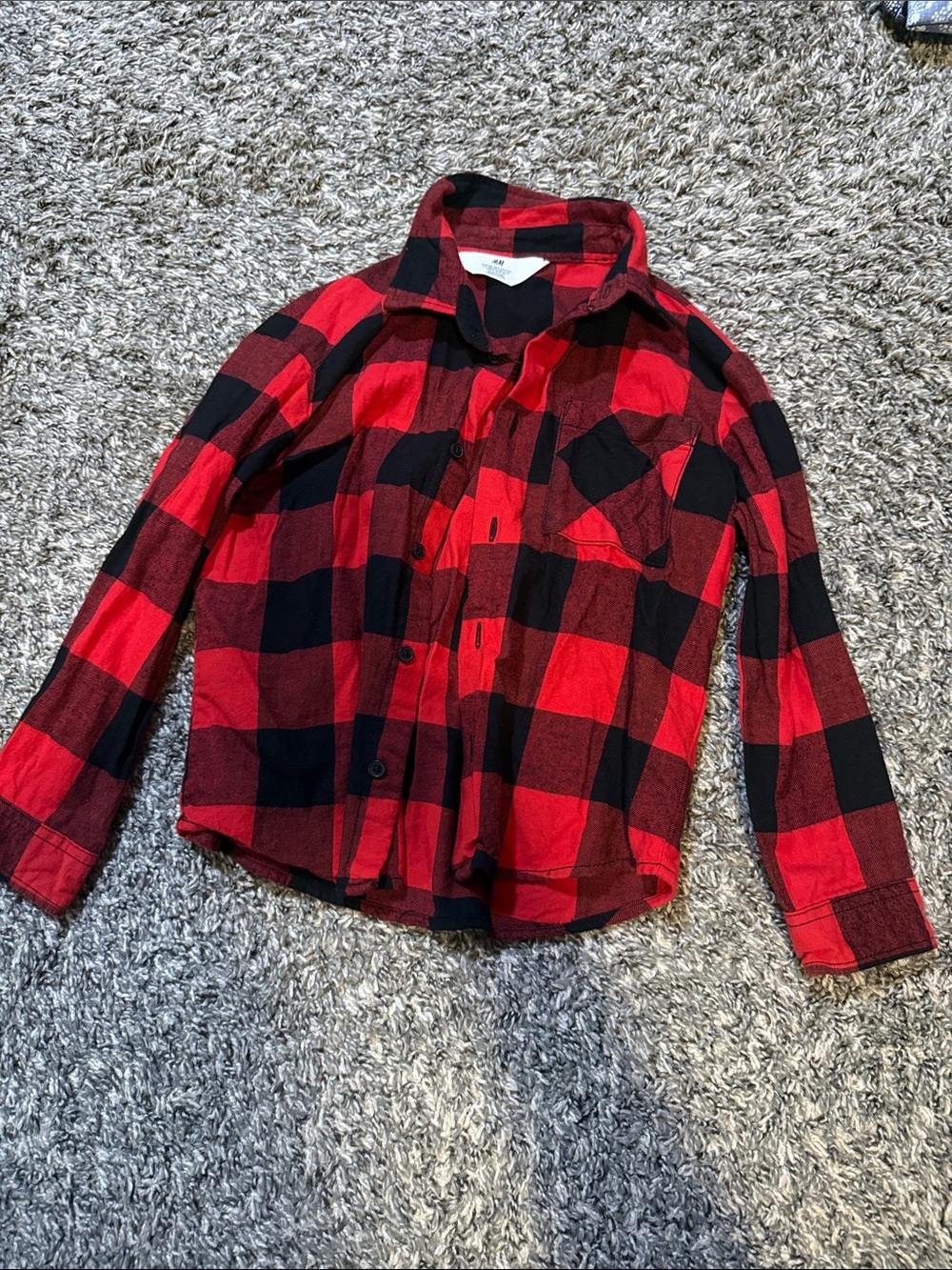 H&M Red and Black Buffalo Plaid Button-Down Shirt